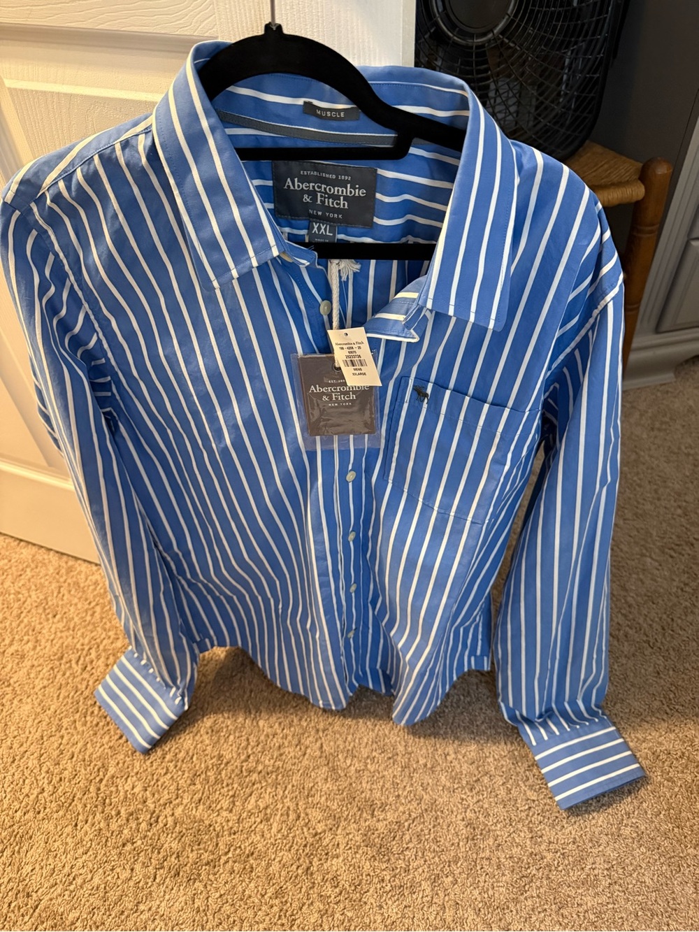 Abercrombie & Fitch Blue and White Vertical Stripe Button-Down Shirt
